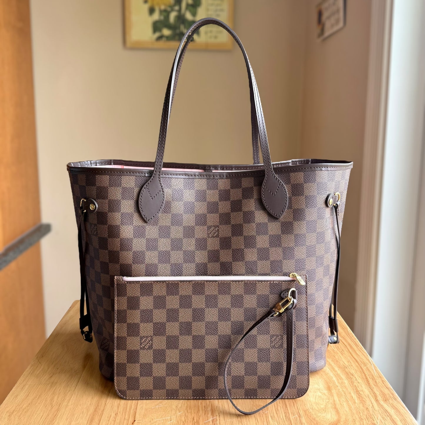 Damier Ebene Neverfull MM Set (Rose Ballerine)