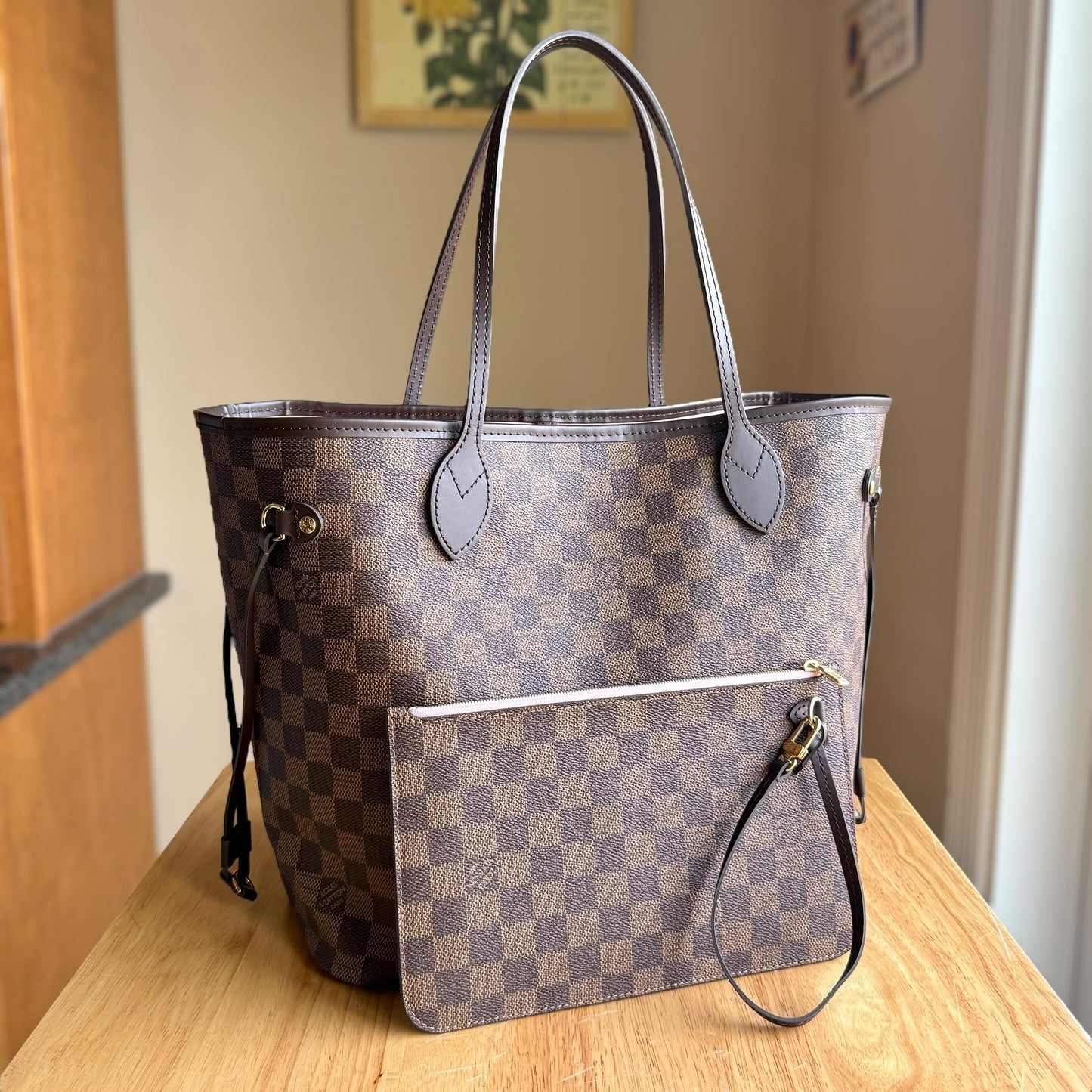 Damier Ebene Neverfull MM Set (Rose Ballerine)