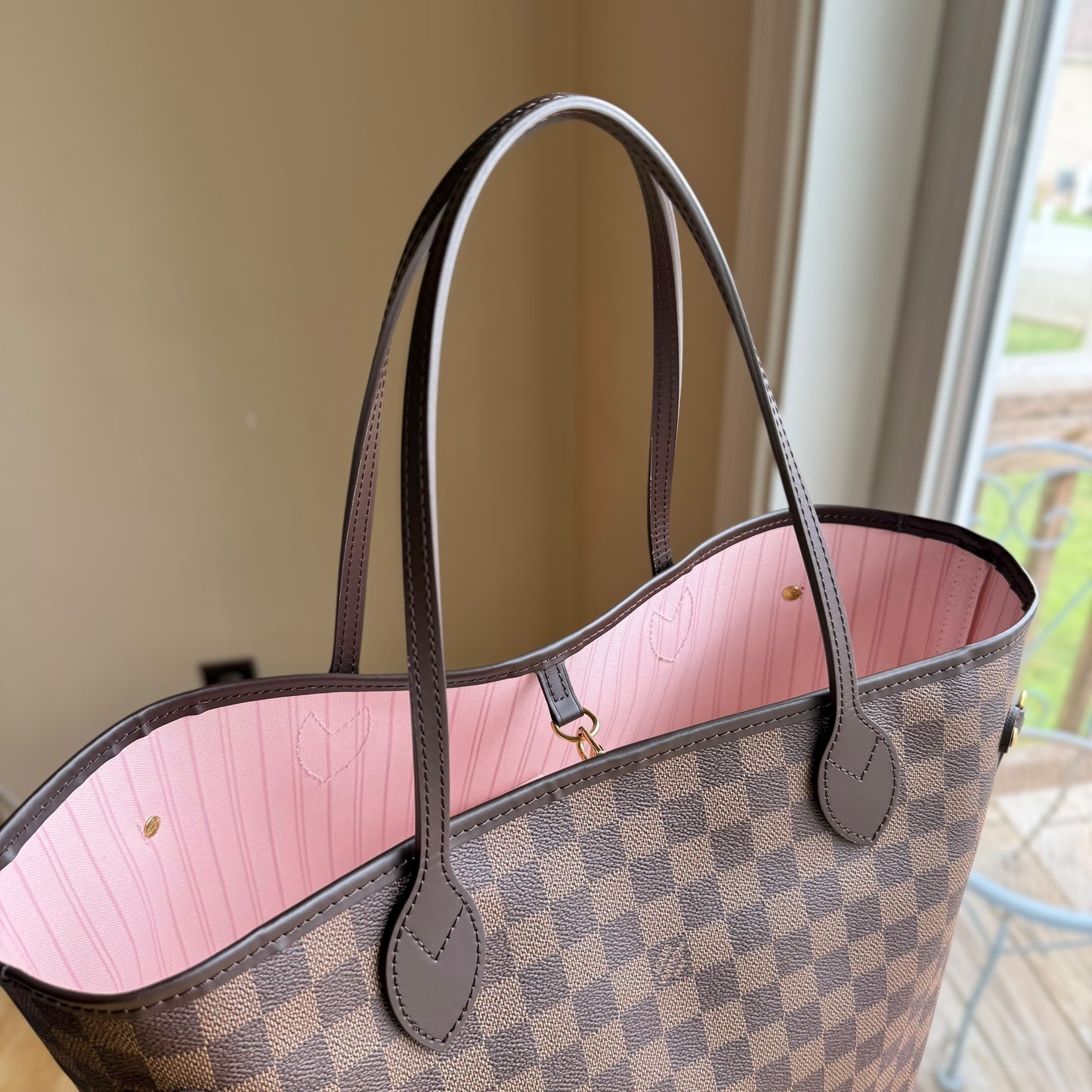 Damier Ebene Neverfull MM Set (Rose Ballerine)