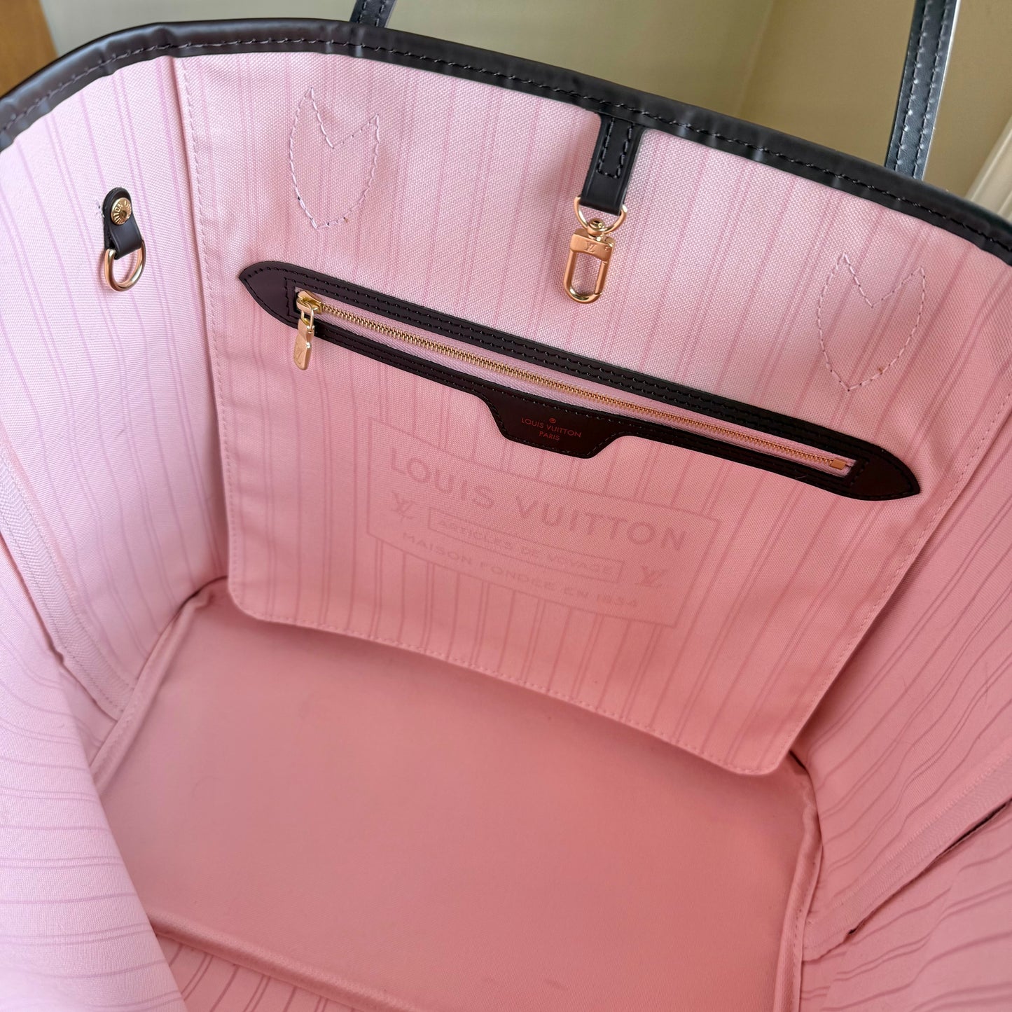 Damier Ebene Neverfull MM Set (Rose Ballerine)
