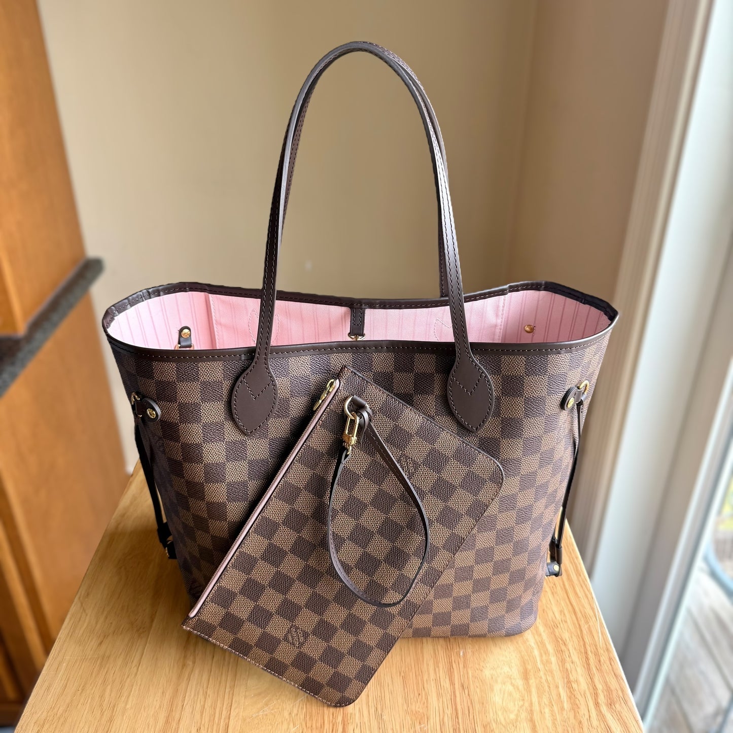 Damier Ebene Neverfull MM Set (Rose Ballerine)