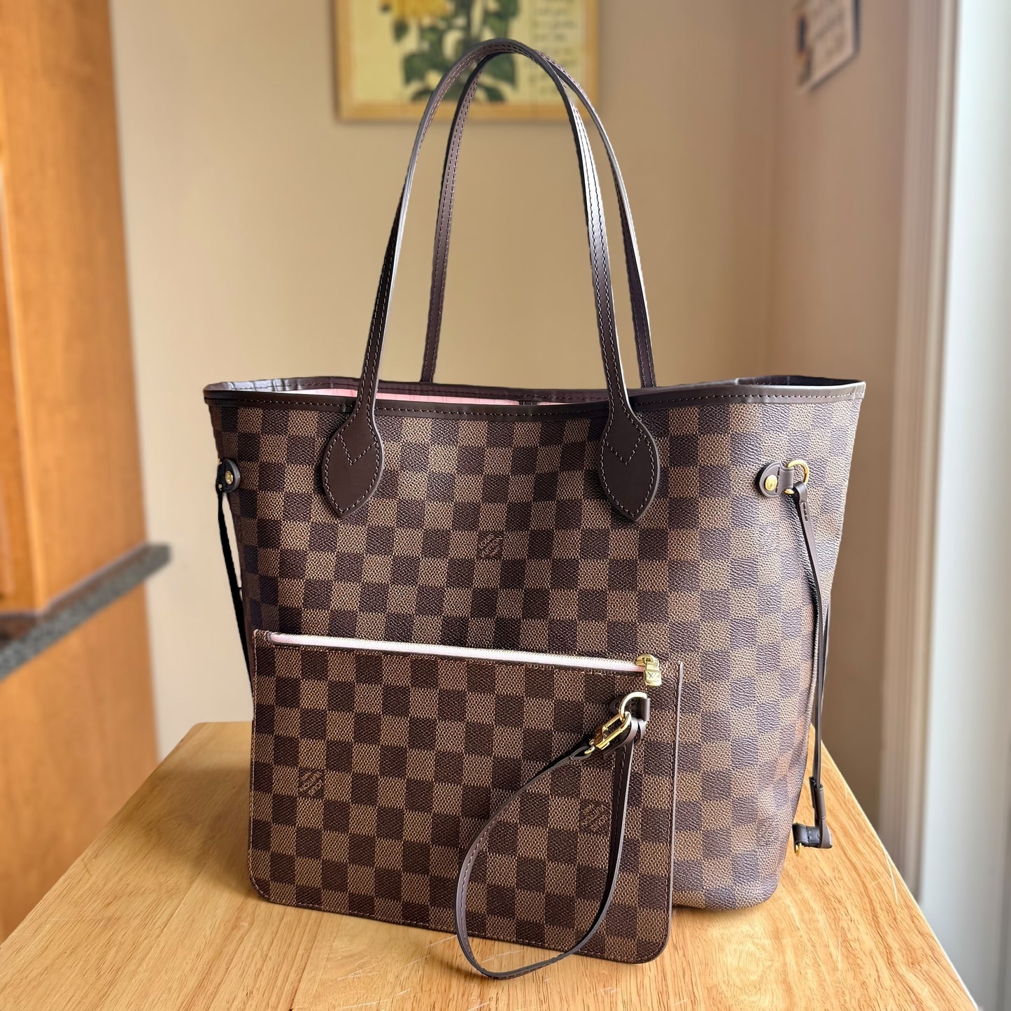 Damier Ebene Neverfull MM Set (Rose Ballerine)