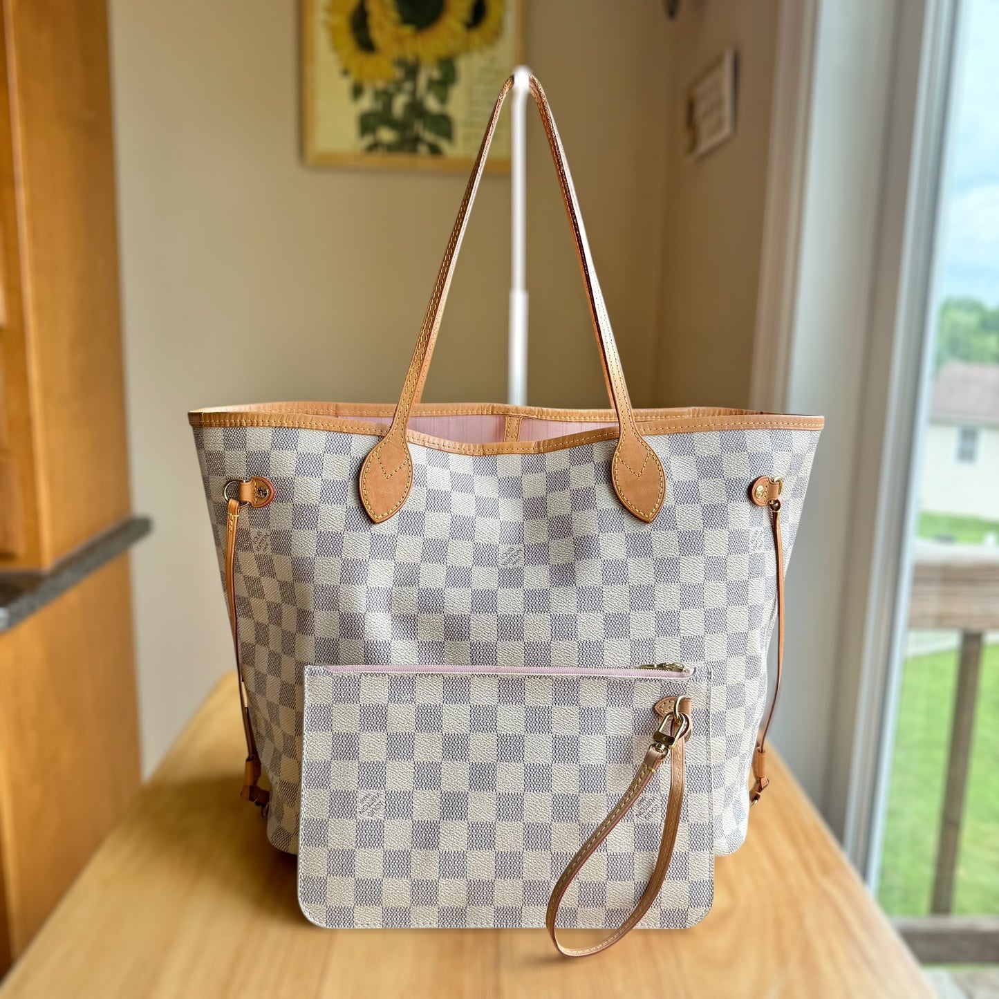 Damier Azur Neverfull MM Set (Rose Ballerine)