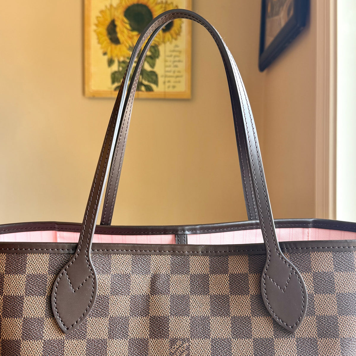Damier Ebene Neverfull MM - Rose Ballerine Interior
