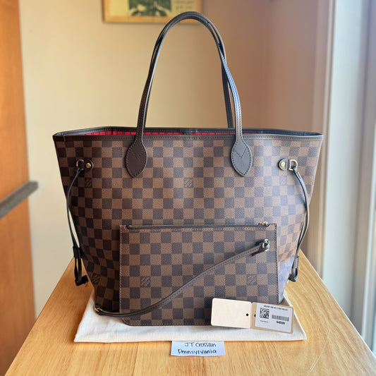 Damier Ebene Neverfull MM Set - Cerise Red Interior (Brand New)