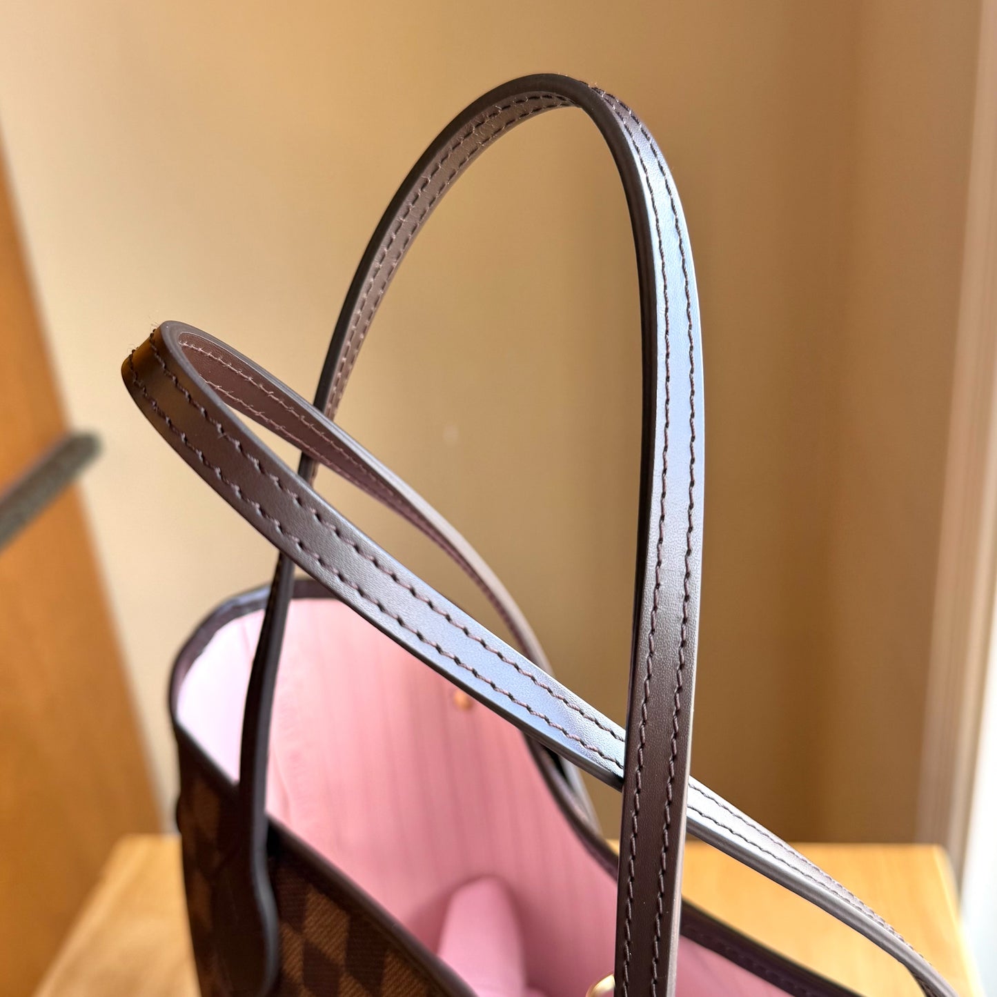 Damier Ebene Neverfull MM - Rose Ballerine Interior