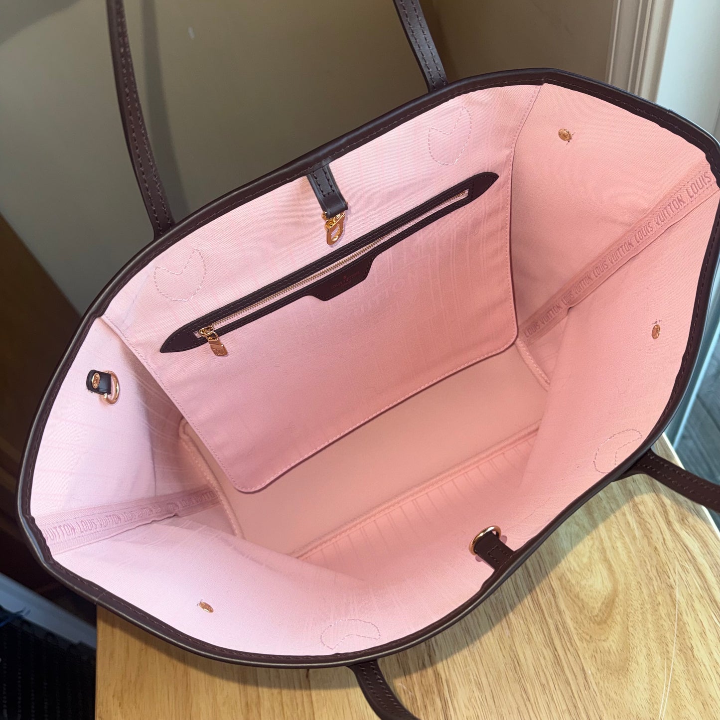 (NEW) Damier Ebene Neverfull MM Set - Rose Ballerine Interior