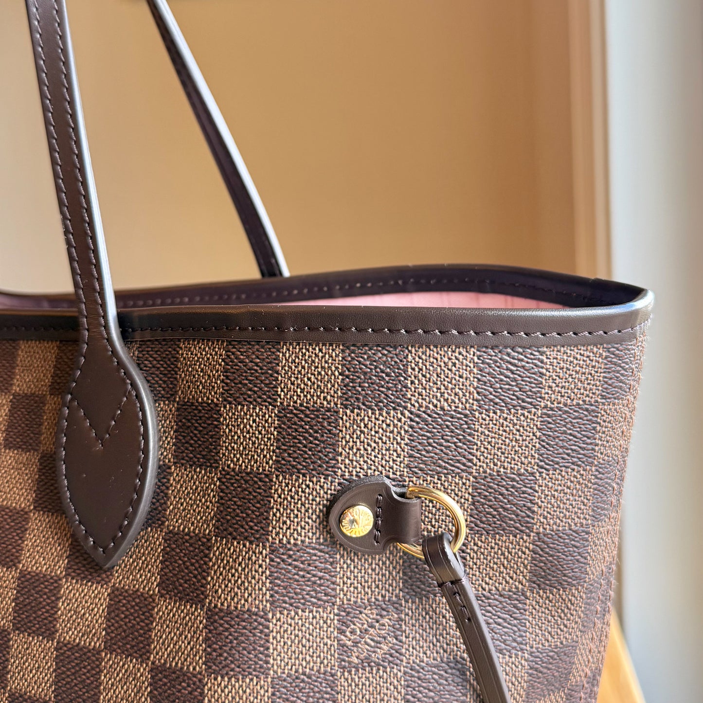 Damier Ebene Neverfull MM - Rose Ballerine Interior