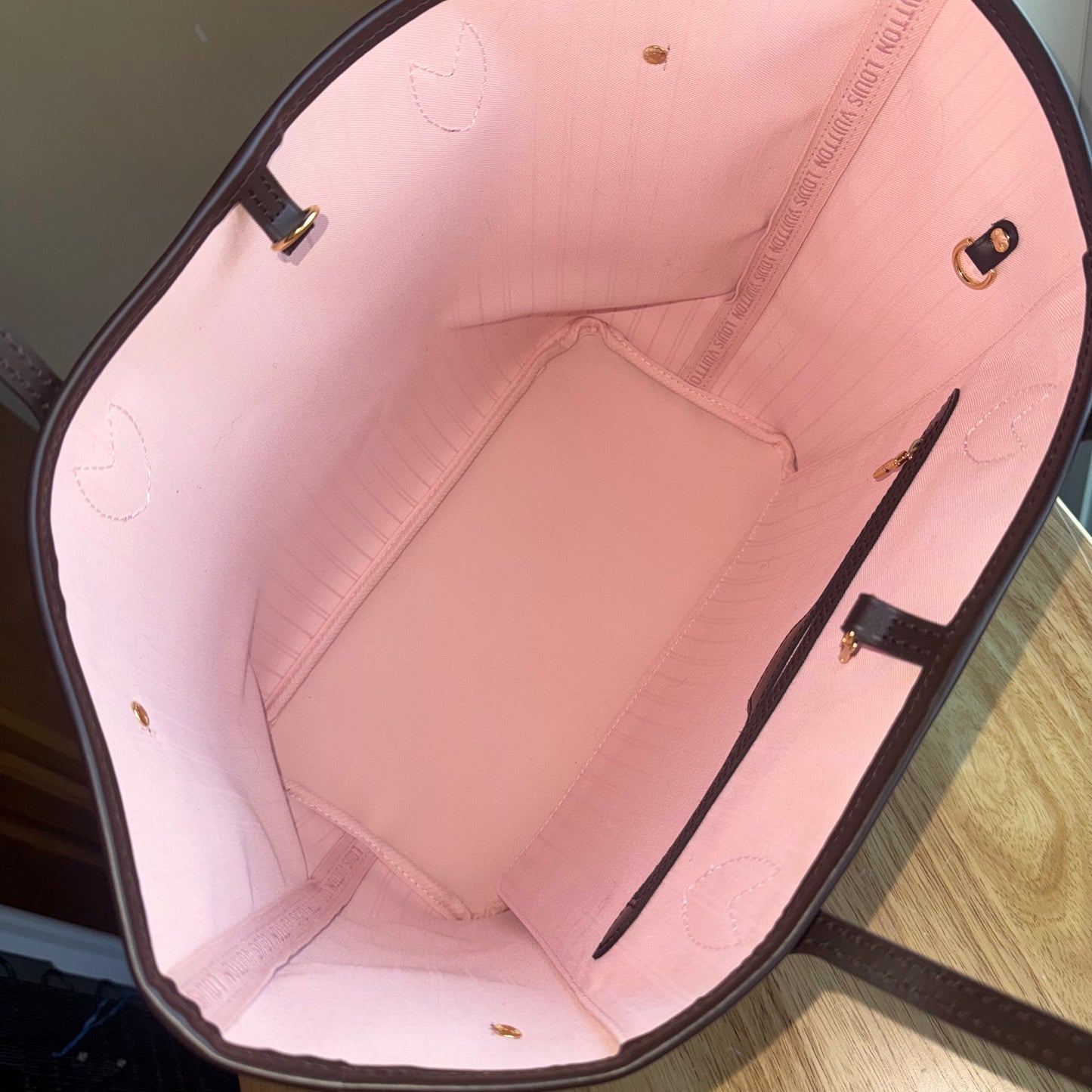 (NEW) Damier Ebene Neverfull MM Set - Rose Ballerine Interior