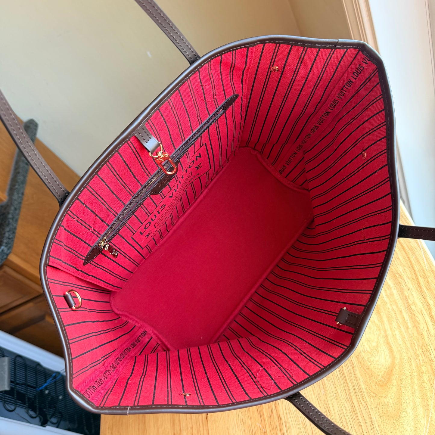 Damier Ebene Neverfull MM Set - Cerise Red Interior (Brand New)