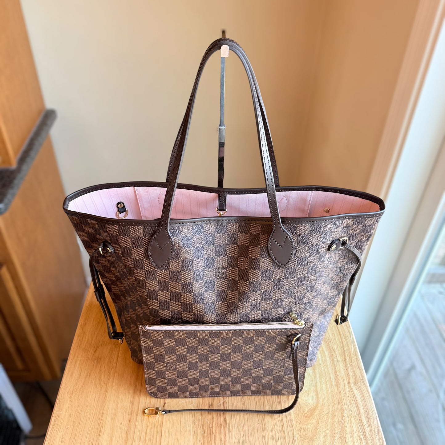 (NEW) Damier Ebene Neverfull MM Set - Rose Ballerine Interior