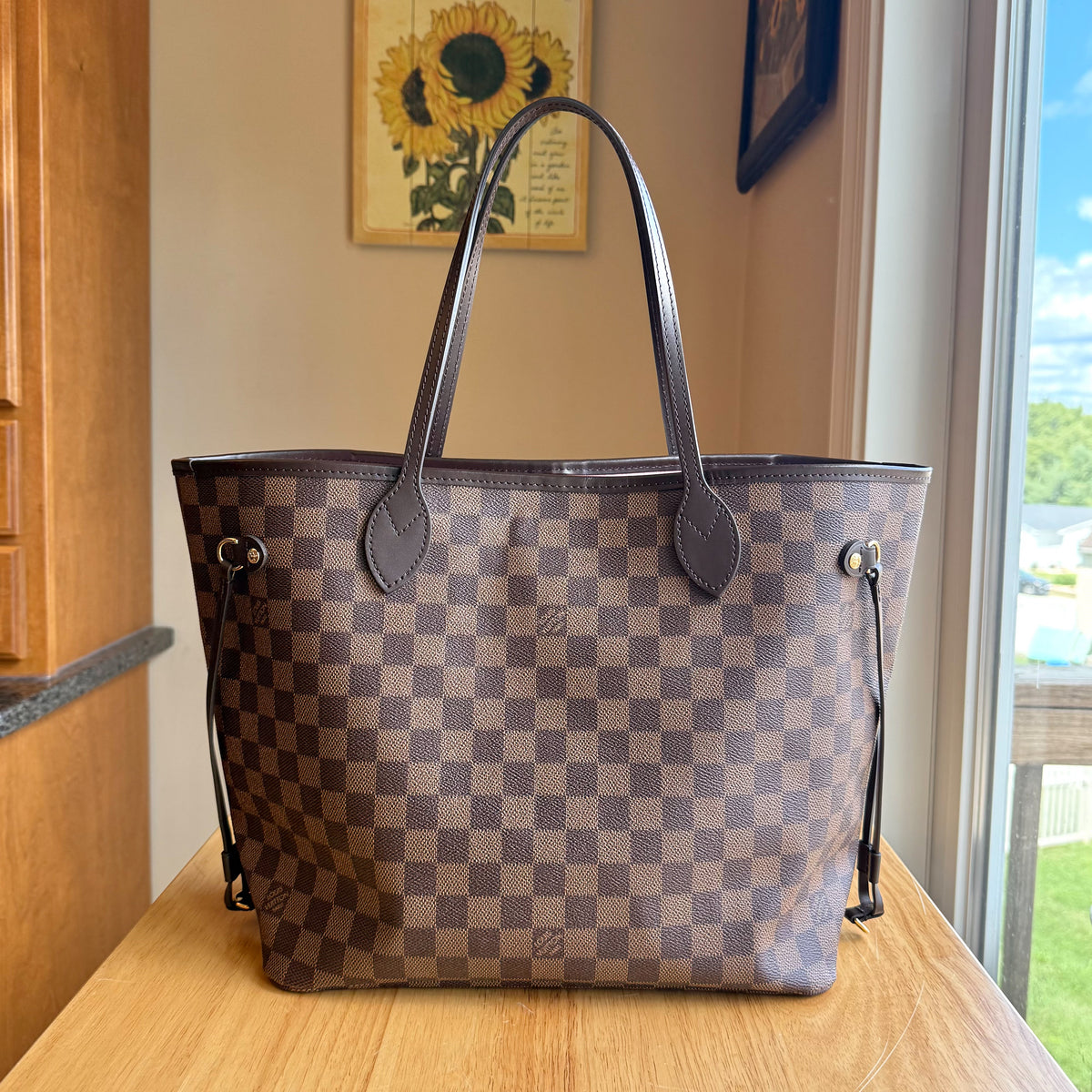 Damier Ebene Neverfull MM - Rose Ballerine Interior