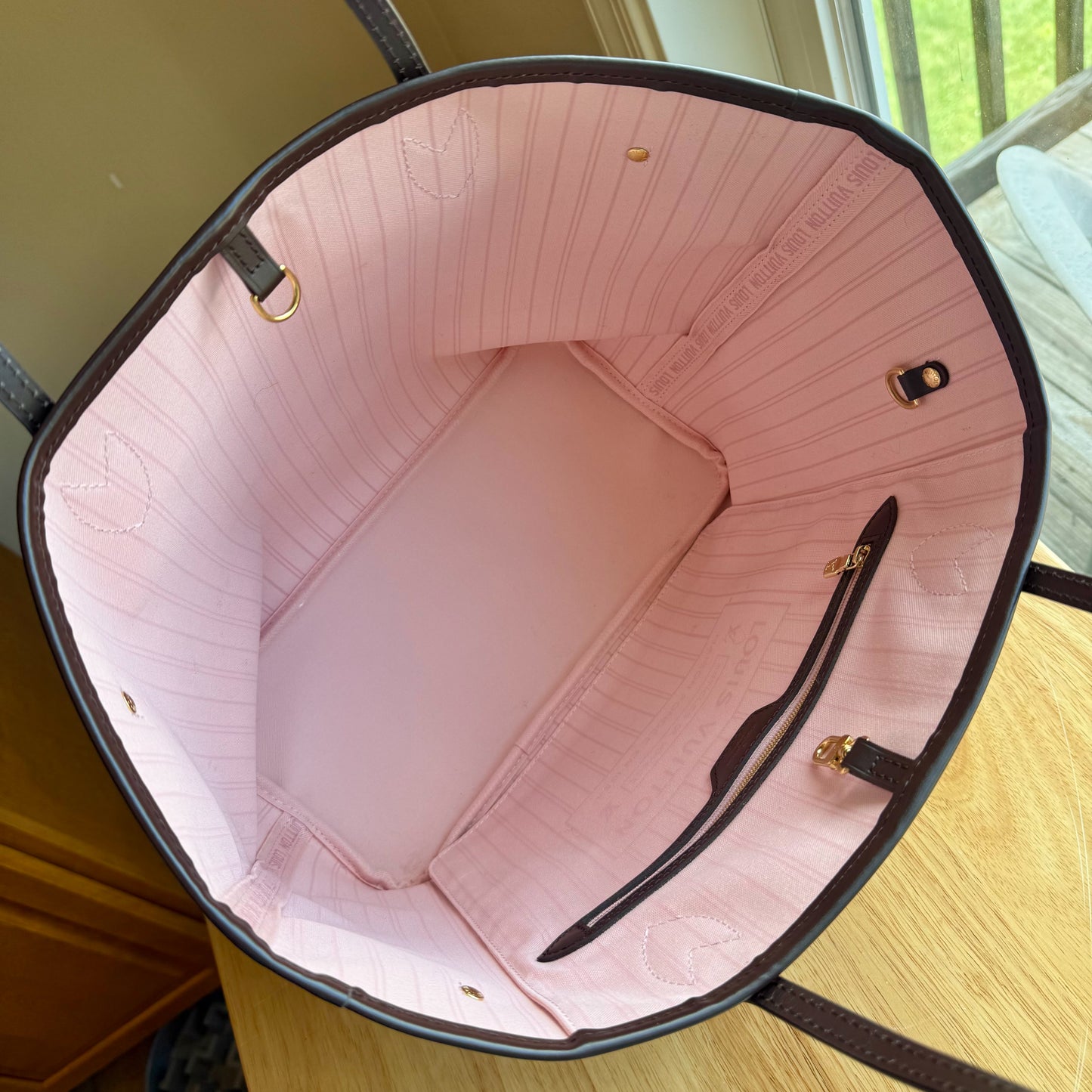 Damier Ebene Neverfull MM - Rose Ballerine Interior