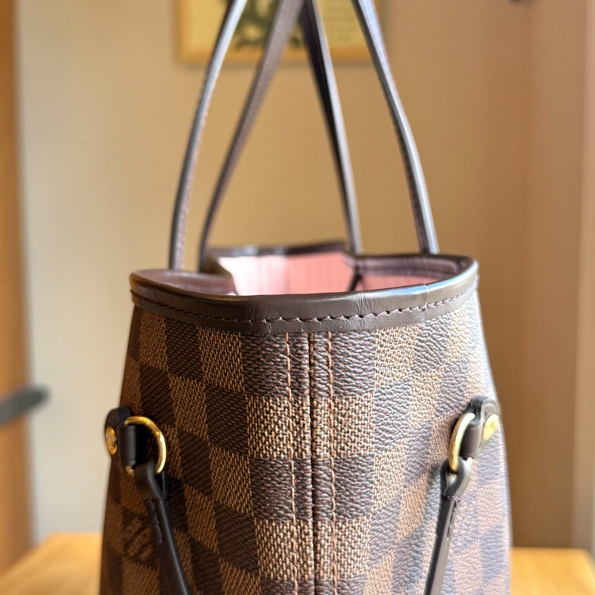 Damier Ebene Neverfull MM - Rose Ballerine Interior