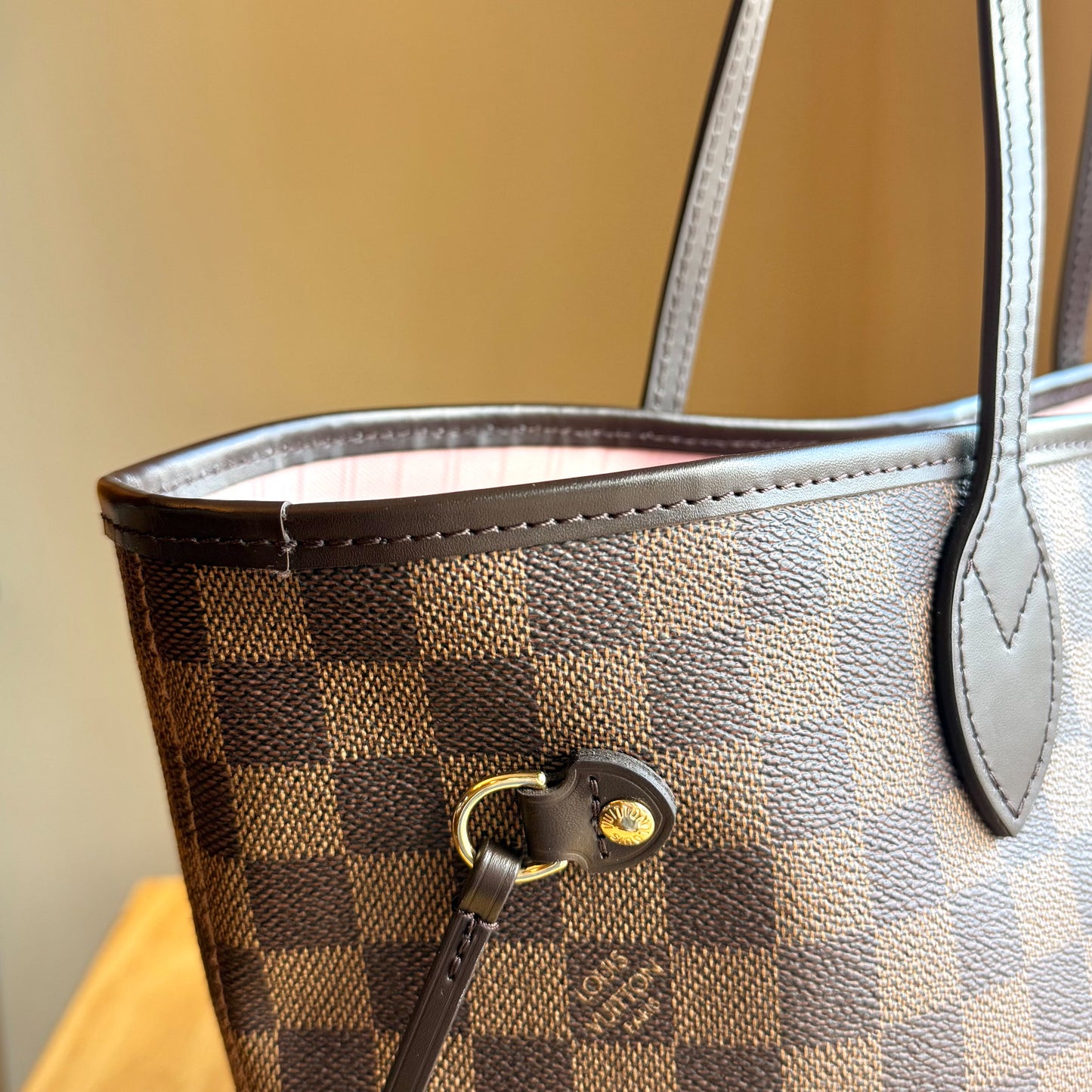 Damier Ebene Neverfull MM - Rose Ballerine Interior