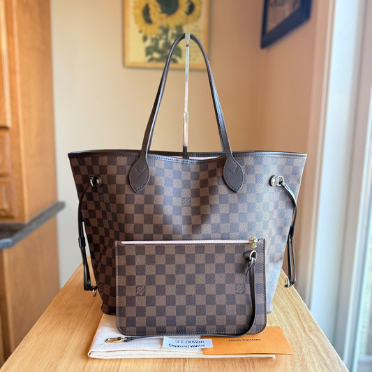 (NEW) Damier Ebene Neverfull MM Set - Rose Ballerine Interior