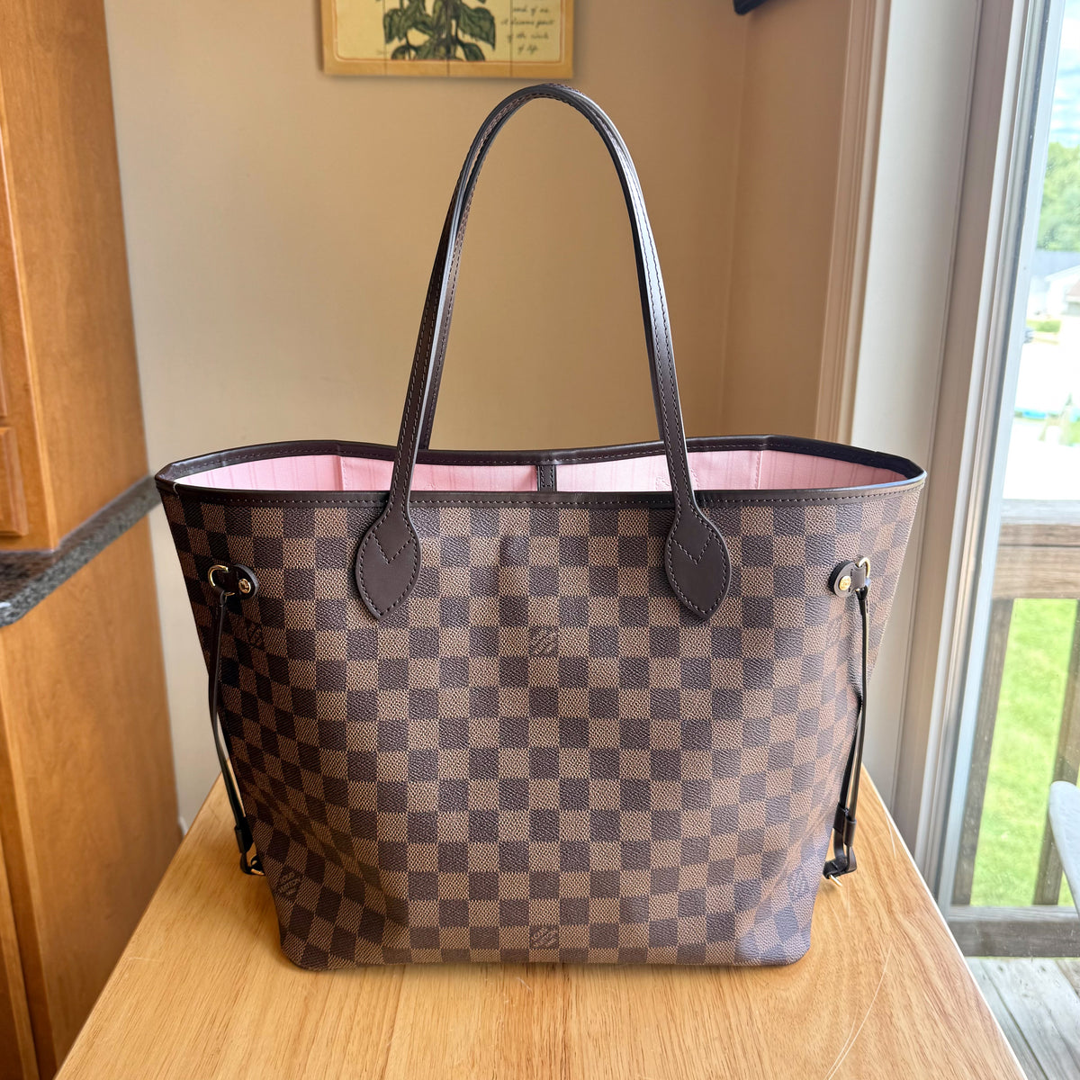 Damier Ebene Neverfull MM - Rose Ballerine Interior