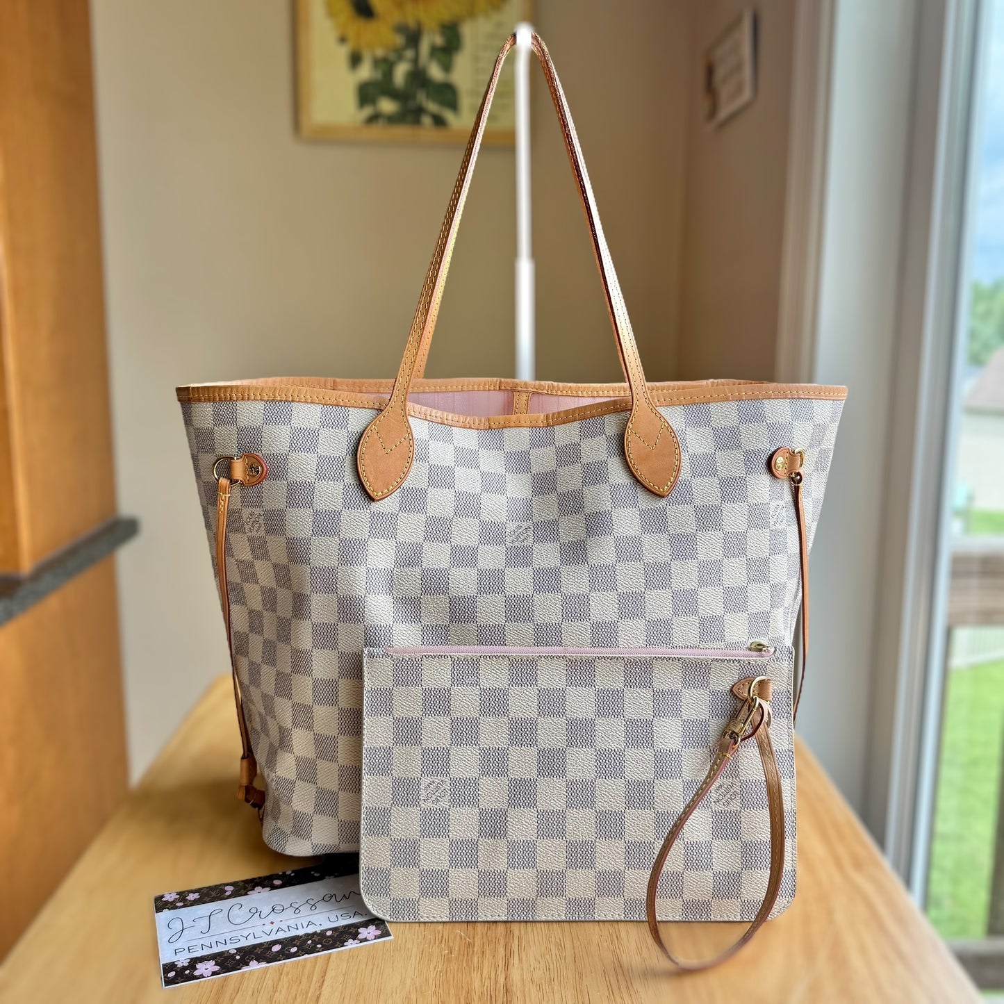 Damier Azur Neverfull MM Set (Rose Ballerine)
