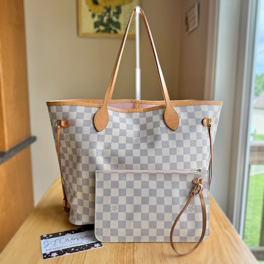Damier Azur Neverfull MM Set (Rose Ballerine)