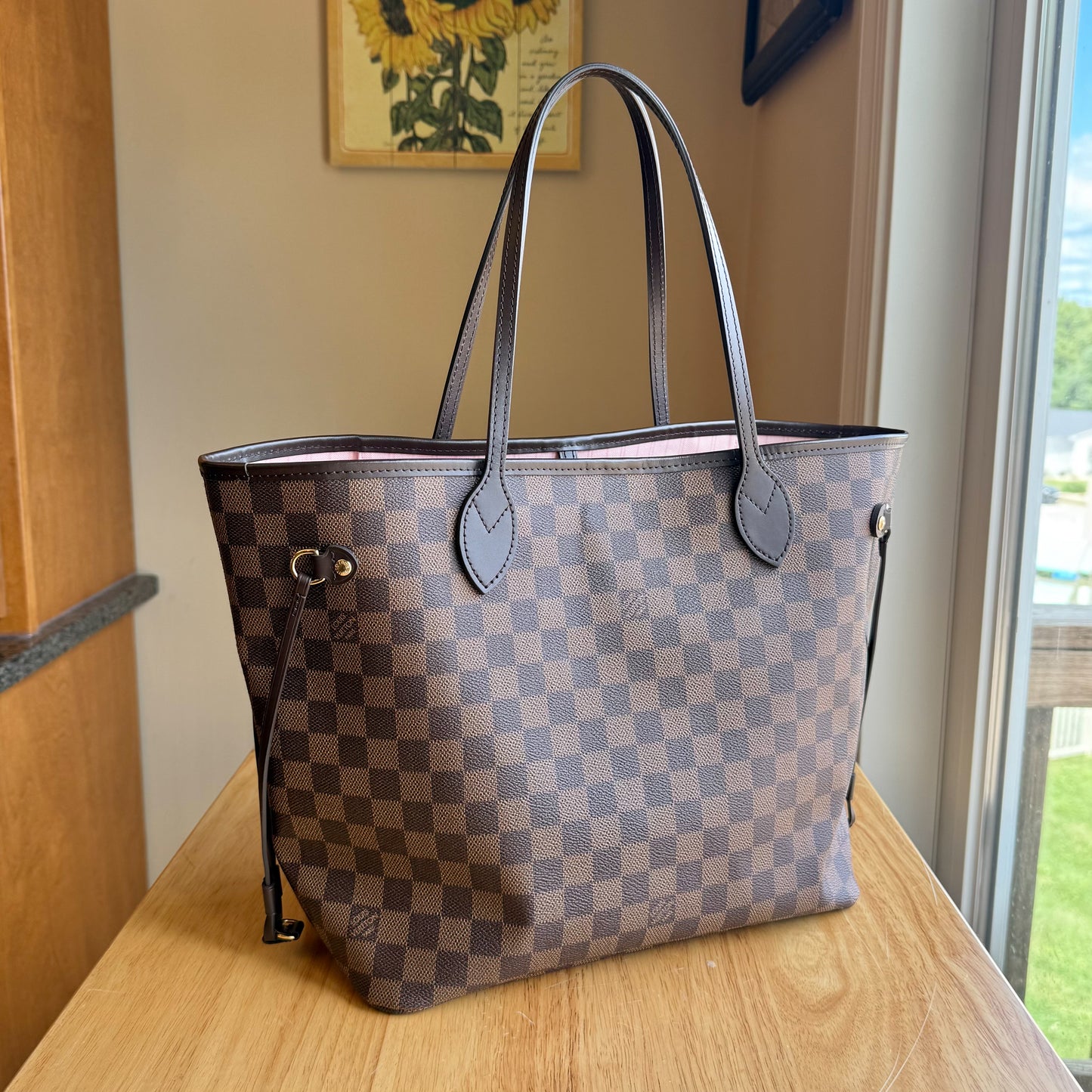 Damier Ebene Neverfull MM - Rose Ballerine Interior