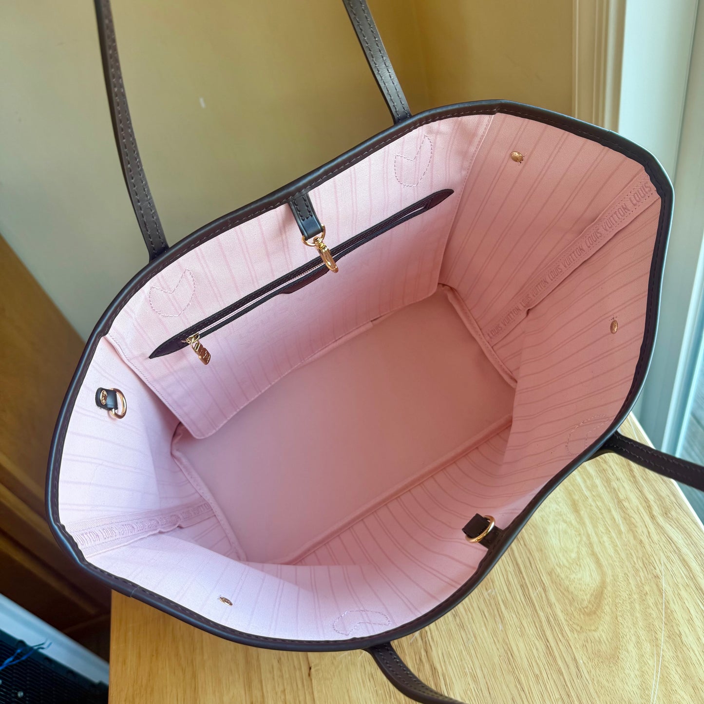 (NEW) Damier Ebene Neverfull MM Set - Rose Ballerine Interior