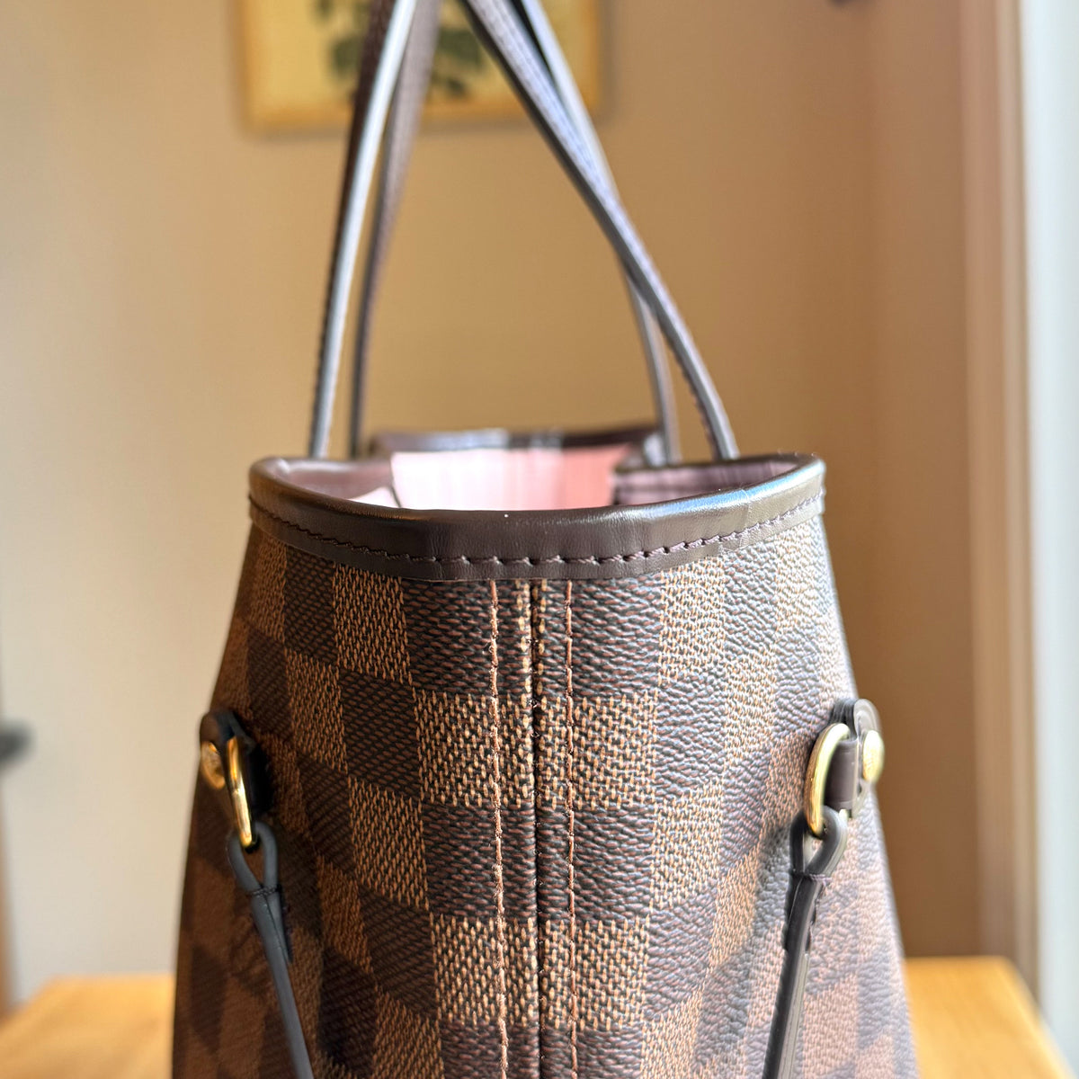 Damier Ebene Neverfull MM - Rose Ballerine Interior