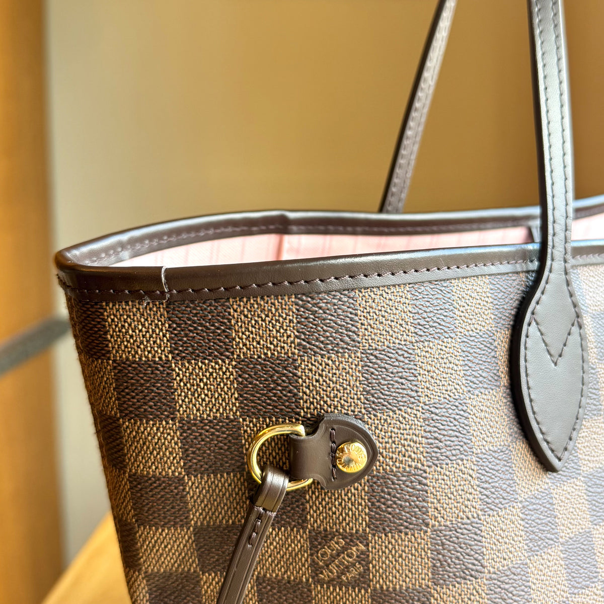 Damier Ebene Neverfull MM - Rose Ballerine Interior
