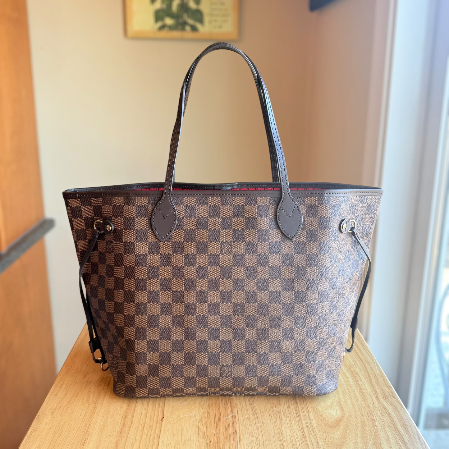 Damier Ebene Neverfull MM Set - Cerise Red Interior (Brand New)