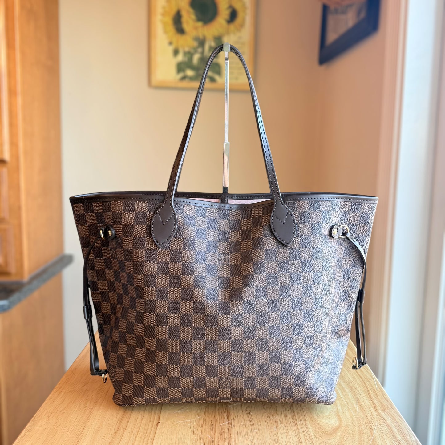 (NEW) Damier Ebene Neverfull MM Set - Rose Ballerine Interior