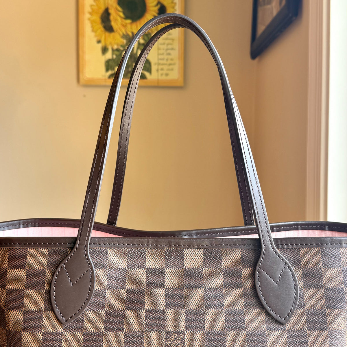 Damier Ebene Neverfull MM - Rose Ballerine Interior