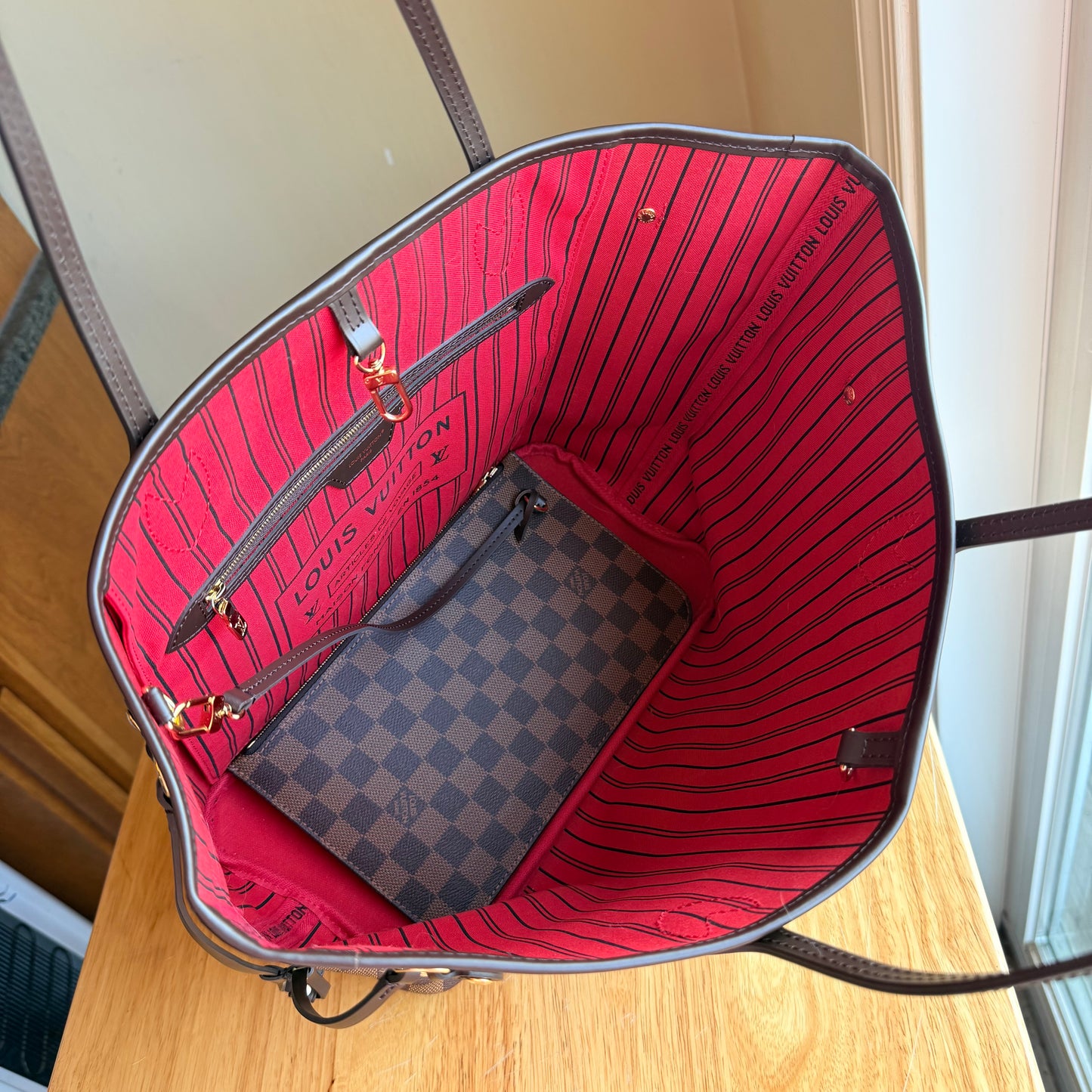 Damier Ebene Neverfull MM Set - Cerise Red Interior (Brand New)