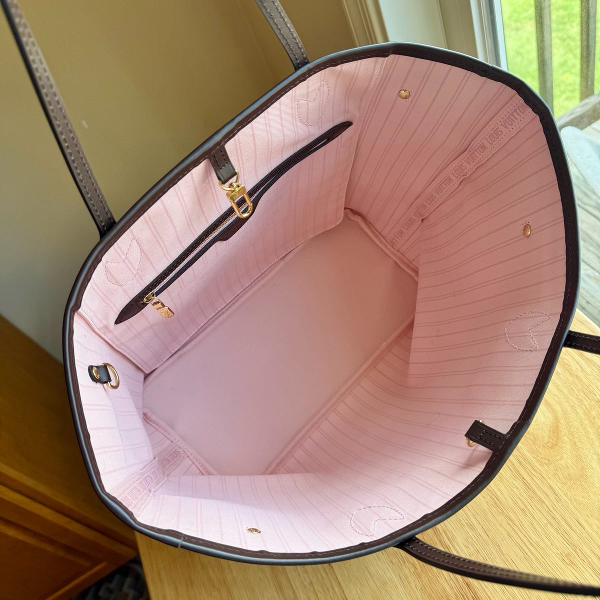 Damier Ebene Neverfull MM - Rose Ballerine Interior