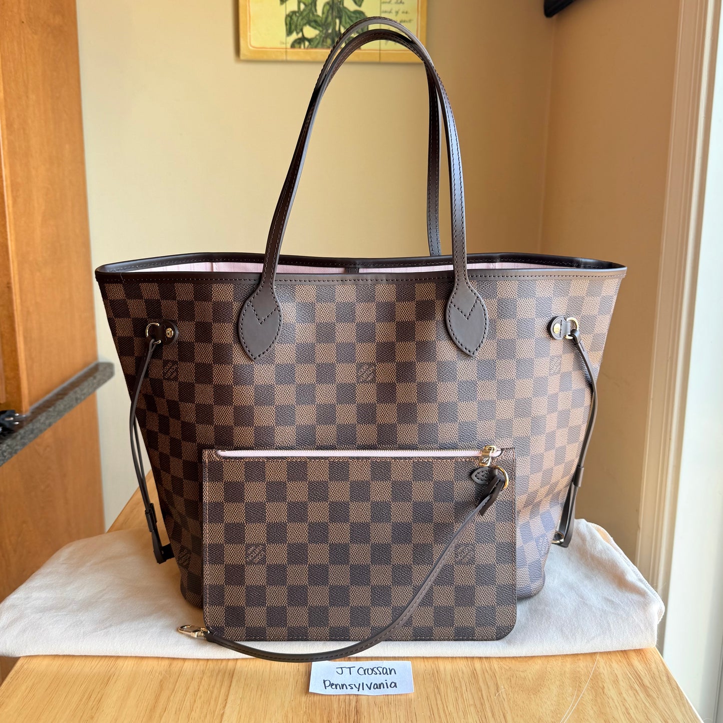 Damier Ebene Neverfull MM Set - Rose Ballerine Interior (Brand New)